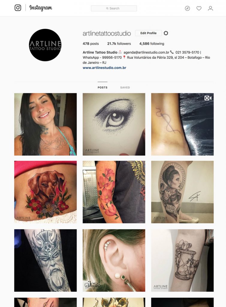 Gestão das redes sociais para o Artline Tattoo Studio, por Gabriella Turbiani